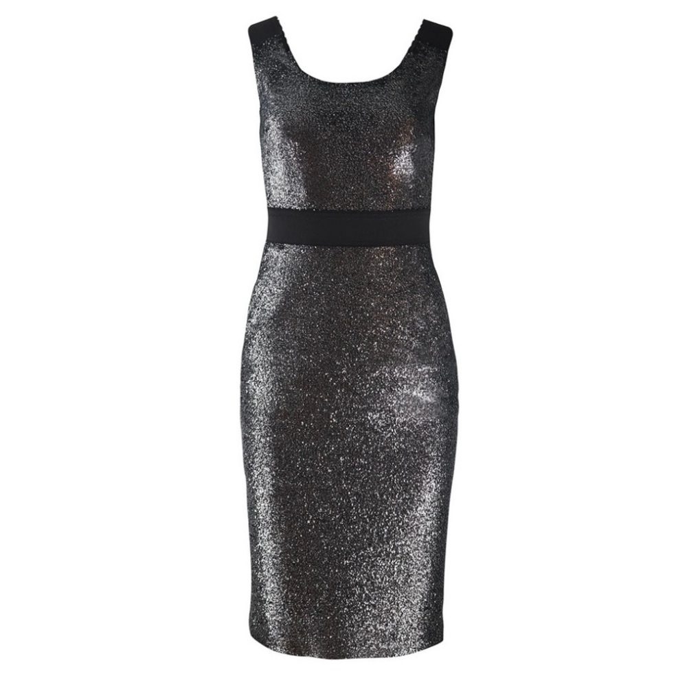 NWOT Boutique Moschino Silver Lurex Dress US 10